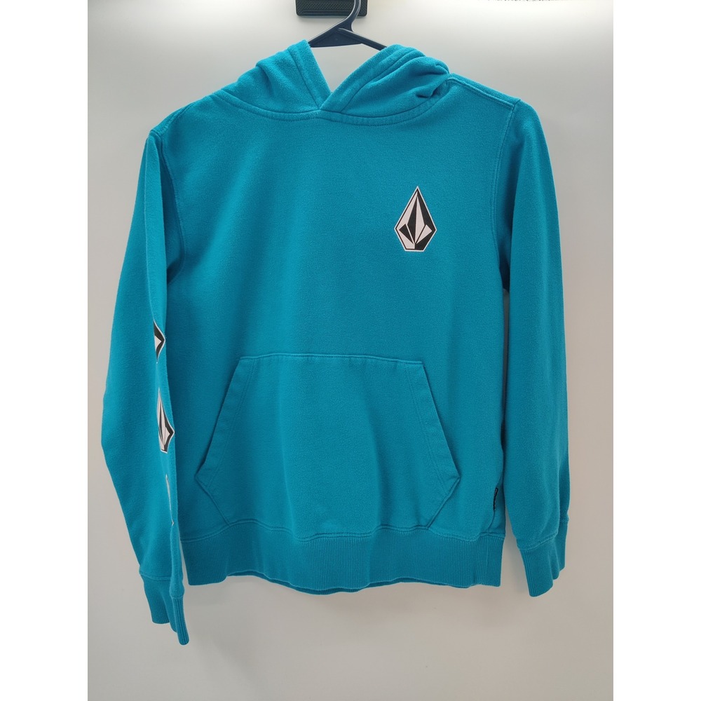 Volcom Kids Teal Blue Pullover Hoodie Stone Logo Graphic Skate Size Medium